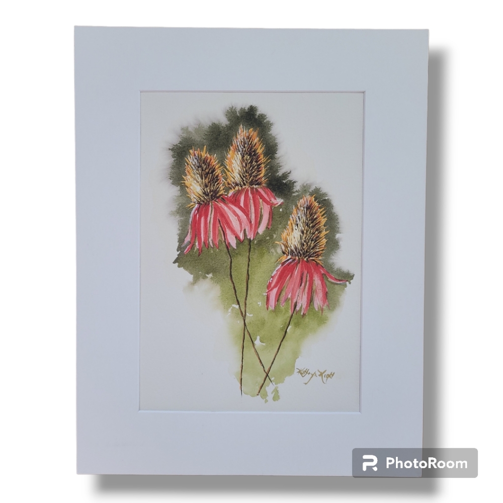Cone Flower Original Watercolor. 7.5" x 11"